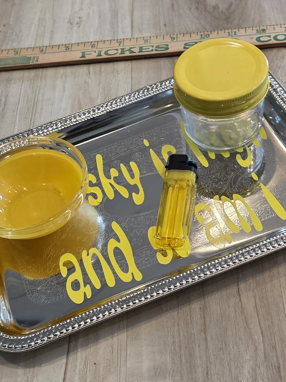Buy One Get One Half Off Rolling Tray. Decorative Silver Tray with Yellow Script